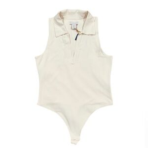 HOUSE OF HARLOW 1960 Collared Bodysuit Cream NWT Size Large
